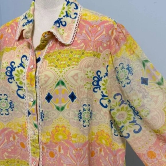 CYNTHIA ROWLEY Plus Long Sleeve Multicolor Blouse Size 1X - Picture 3 of 8